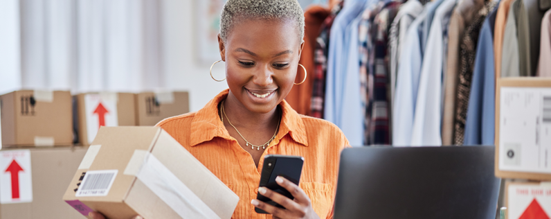 Business woman working on cell phone