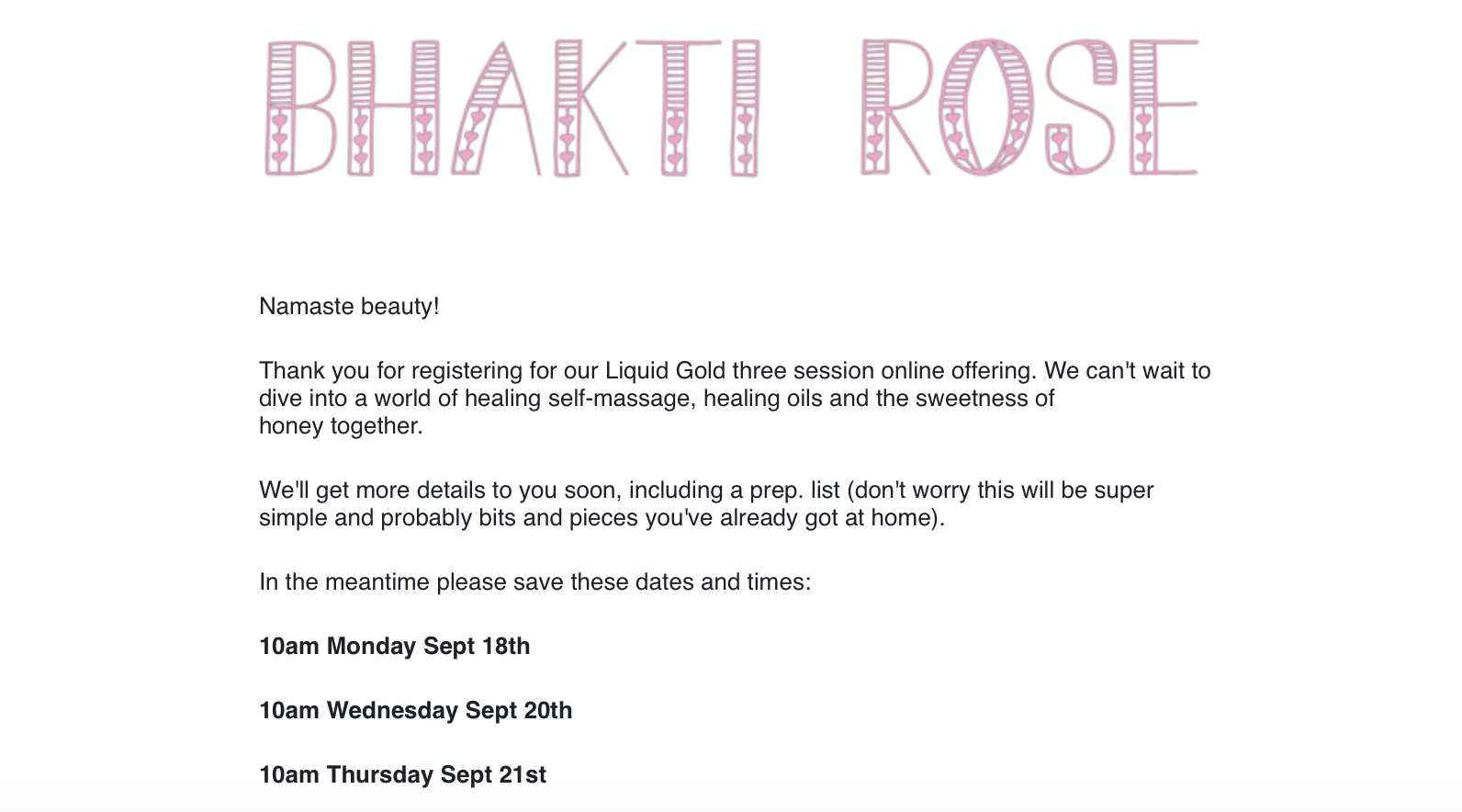 Bhakti Rose registration confirmation