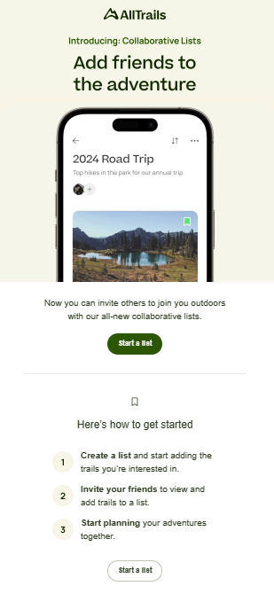 AllTrails product launch email