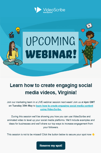 Personalized webinar email invitation from VideoScribe