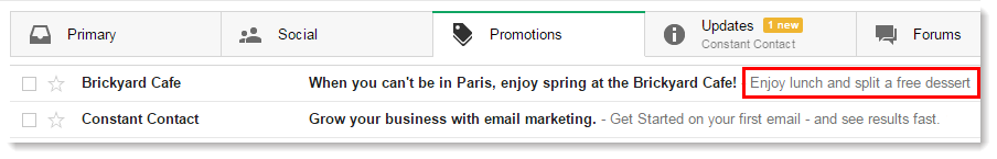 Sender name, email subject line, and preheader text as viewable from the inbox. 