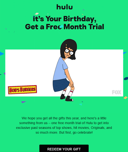 Hulu birthday month winback email