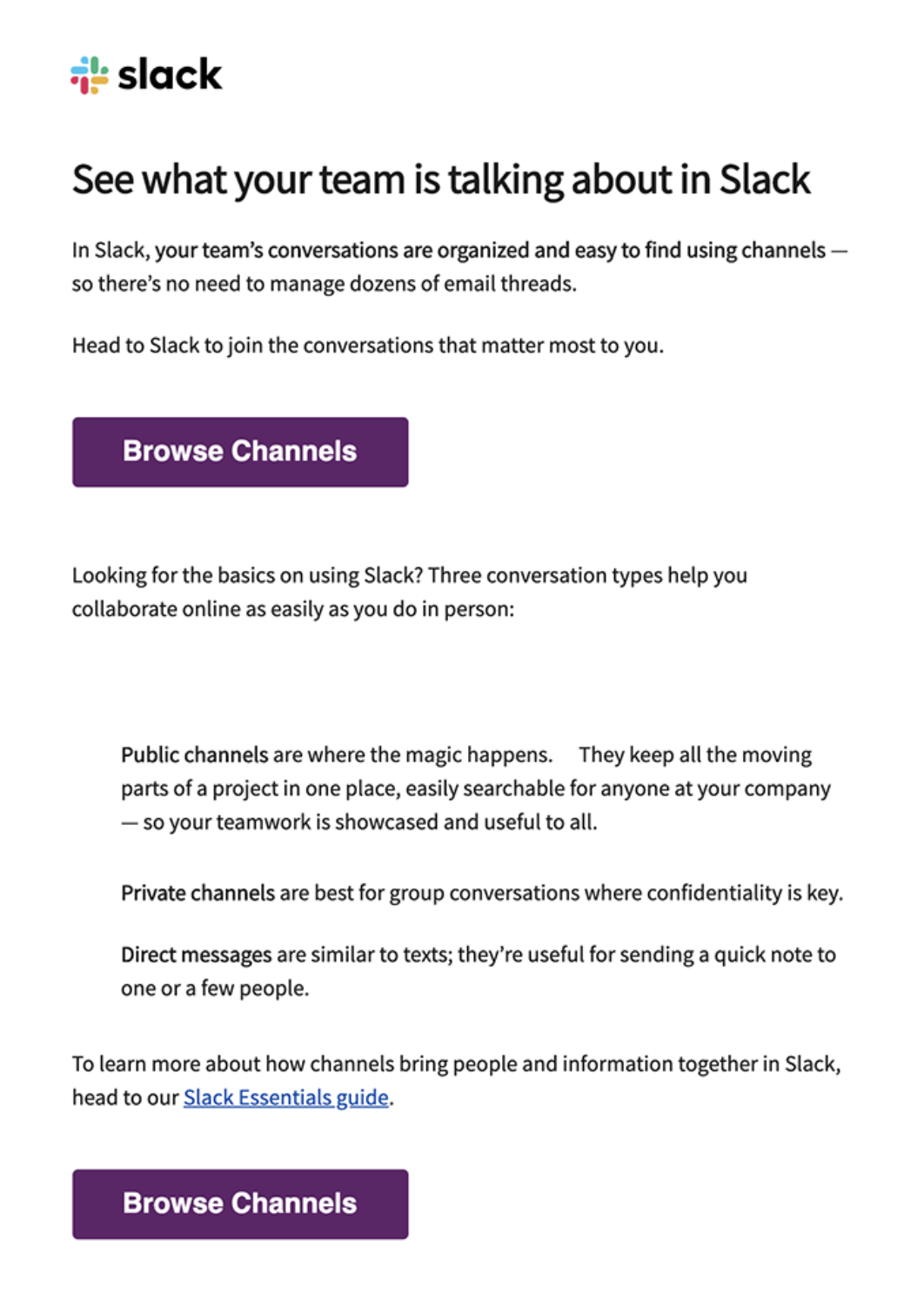 Onbaording email from slack