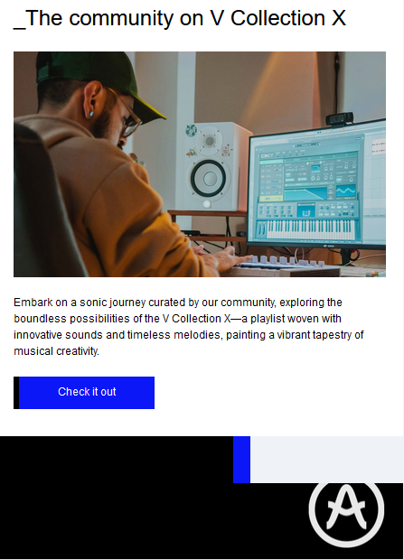 CTA example from a Arturia email campaign