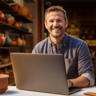 business owner working on an newsletter