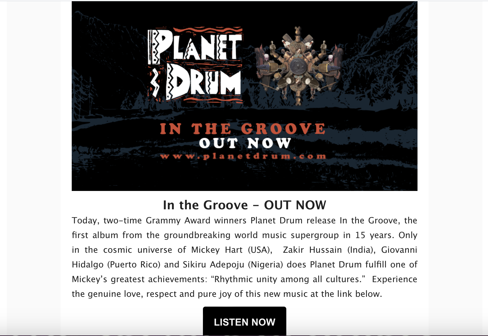 Planet Drum album sales email