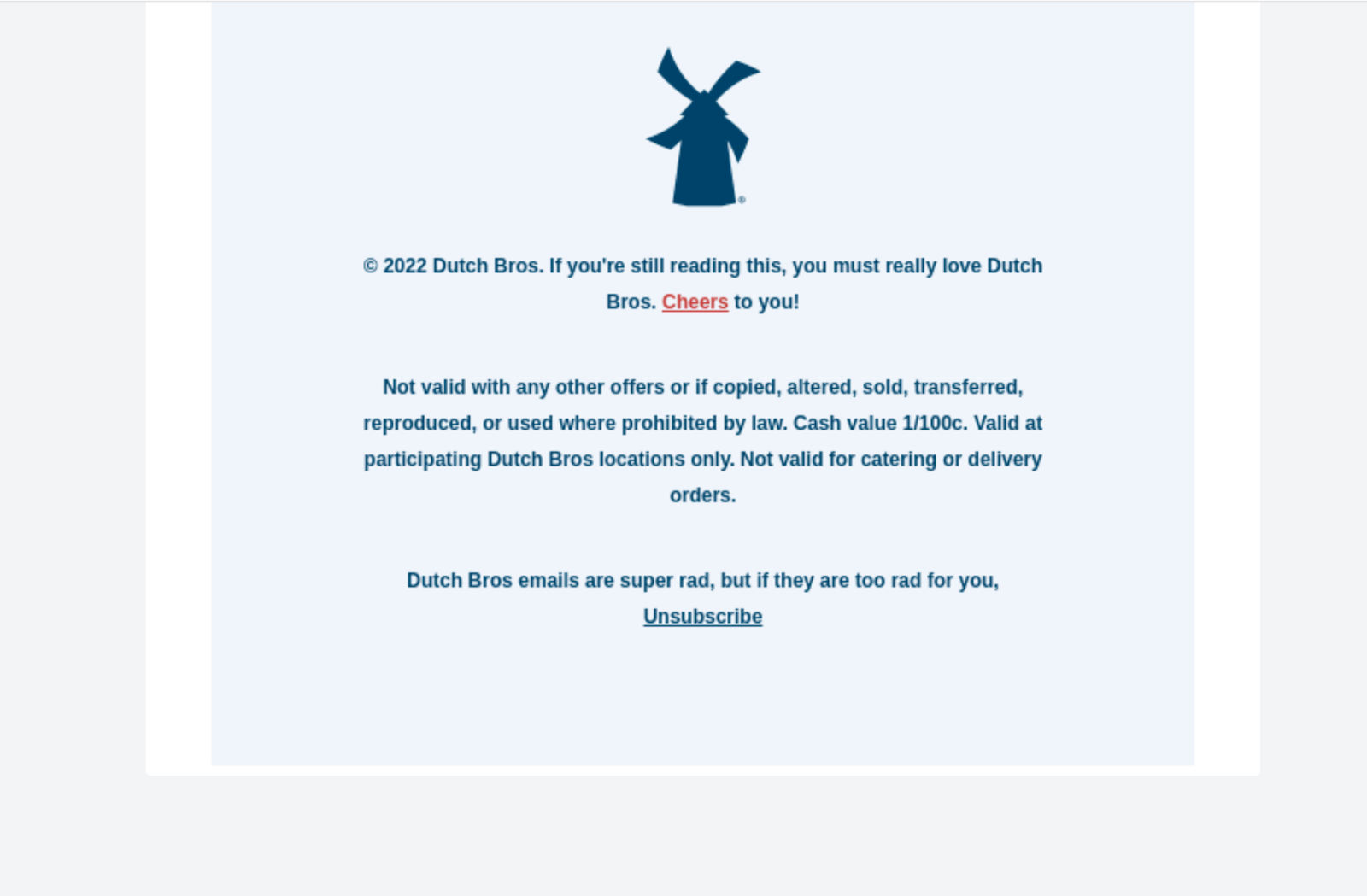 Email footer example from Dutch Bros Coffee