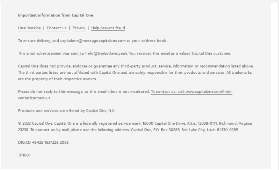 CapitalOne email footer example