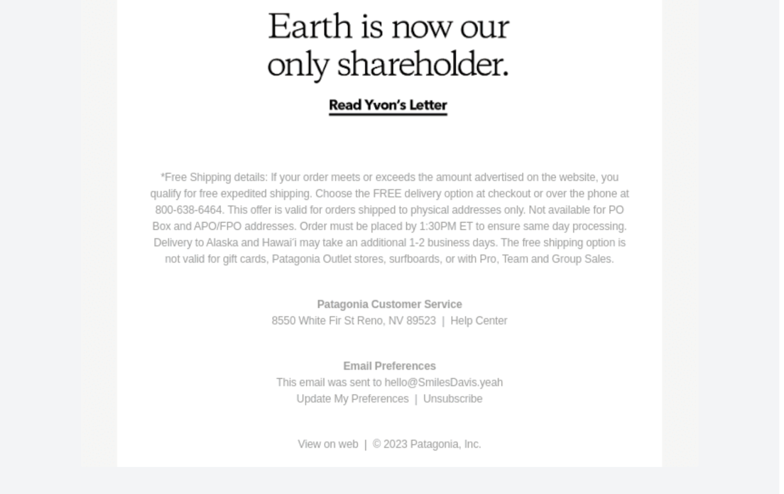 Email footer example from Patagonia