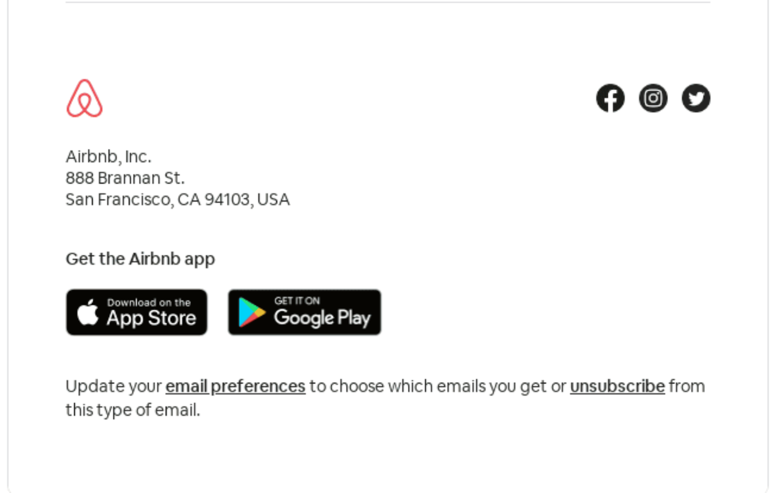Email footer example from Airbnb