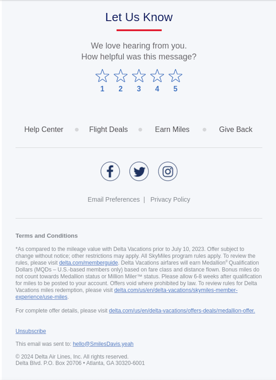 Delta Air Lines email footer
