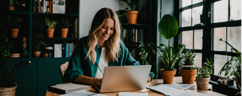 Business woman working on laptop