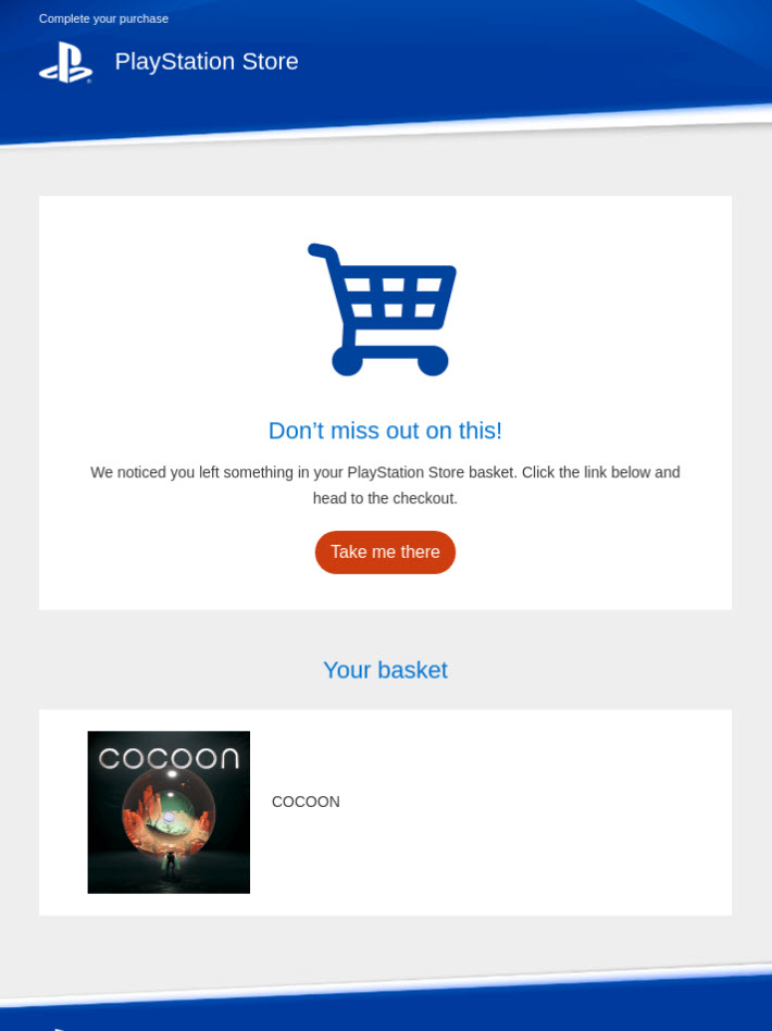 Abandoned cart email from PlayStation