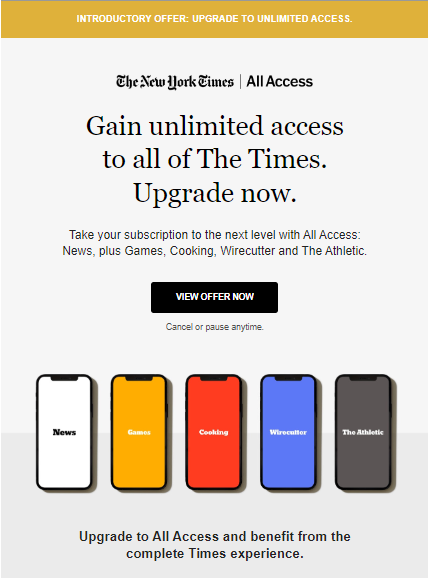 New York Times upgrade email