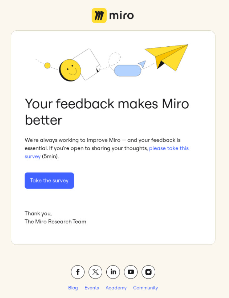 Miro survey email