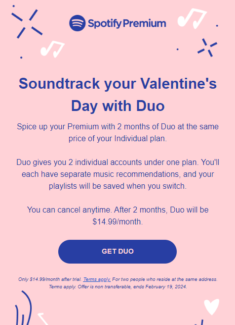 Spotify email encouraging a product plan