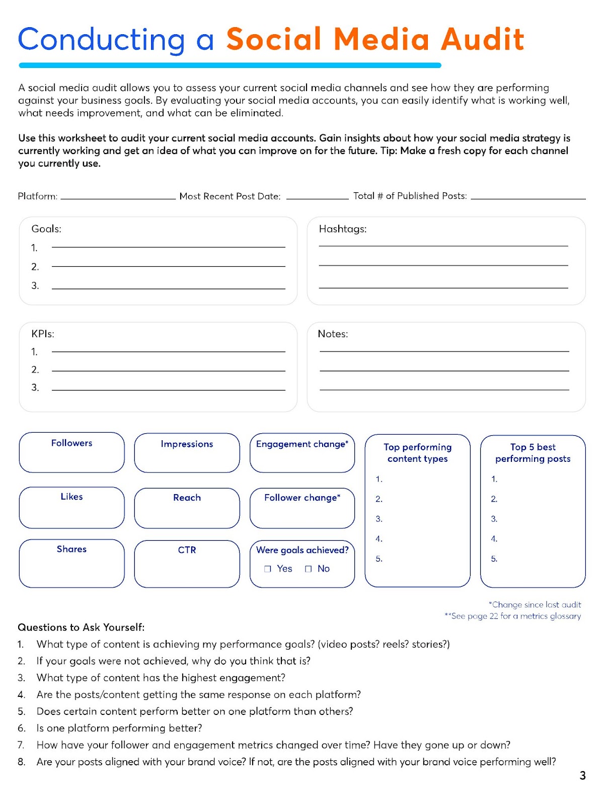 Social media audit worksheet from Constant contact