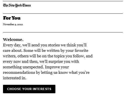 The New York Times welcome email