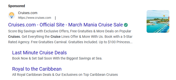 Cruises sponsored ad 