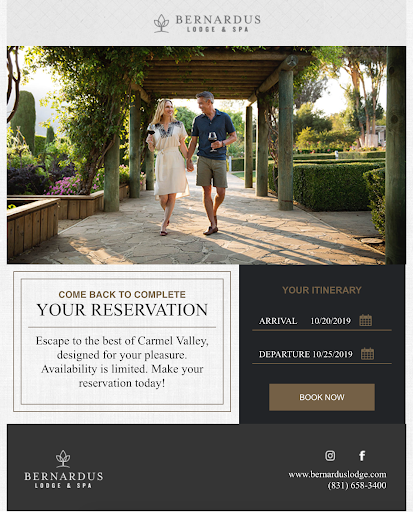 Bernardus Lodge & Spa email itinerary details