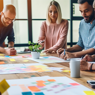 Marketers strategizes at a table