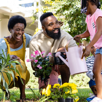 African American family in garden