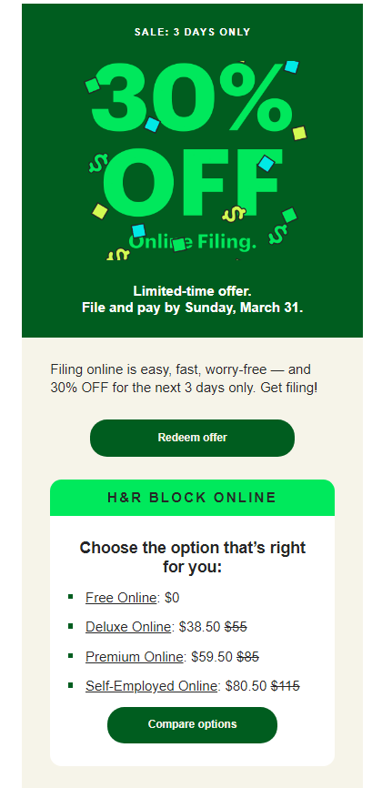 H&R Block limited time offer