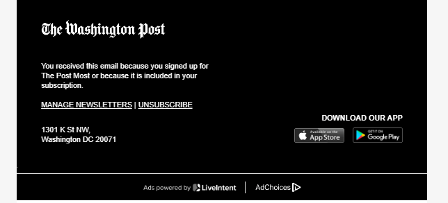 The Washington Post email footer 