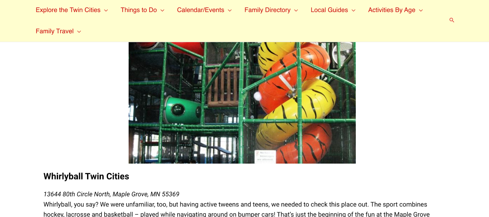earned media example: Family Fun Twin Cities ad for Whirlyball 