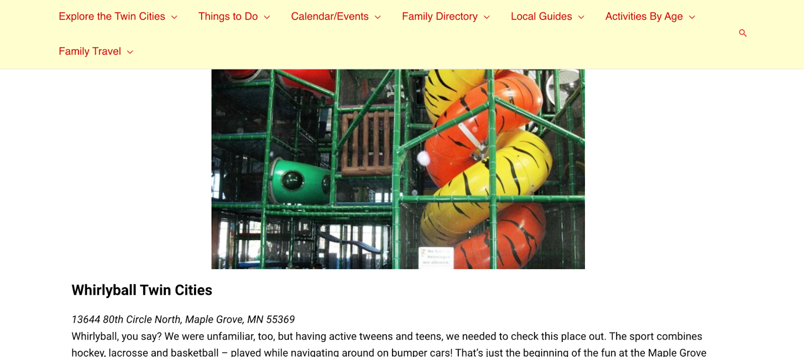 earned media example: Family Fun Twin Cities ad for Whirlyball