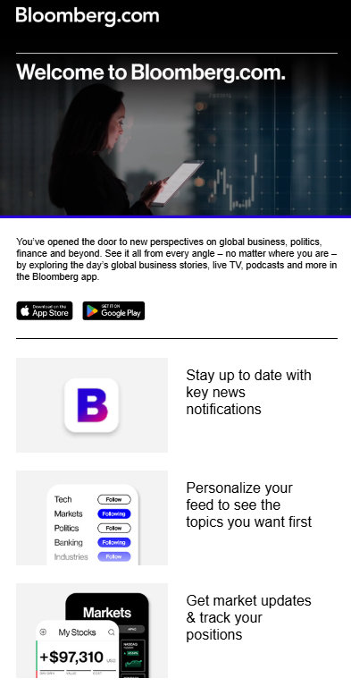 Bloomberg welcome email example