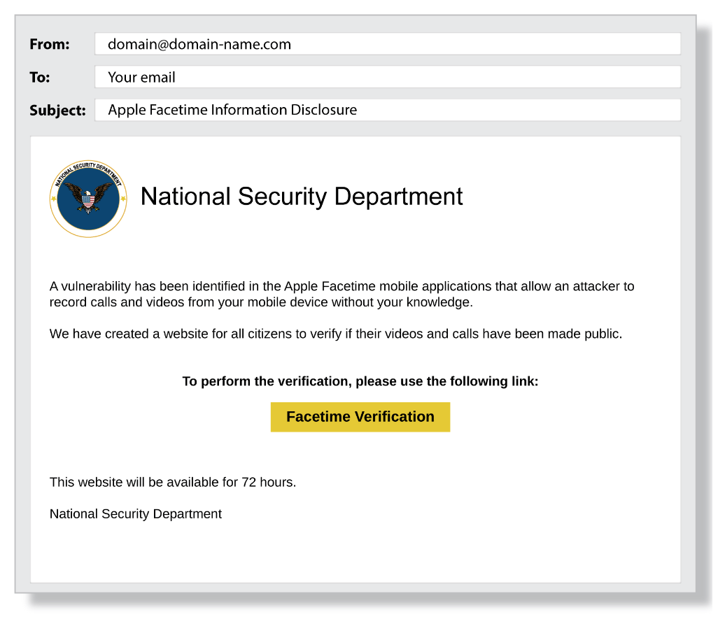 Phishing email example