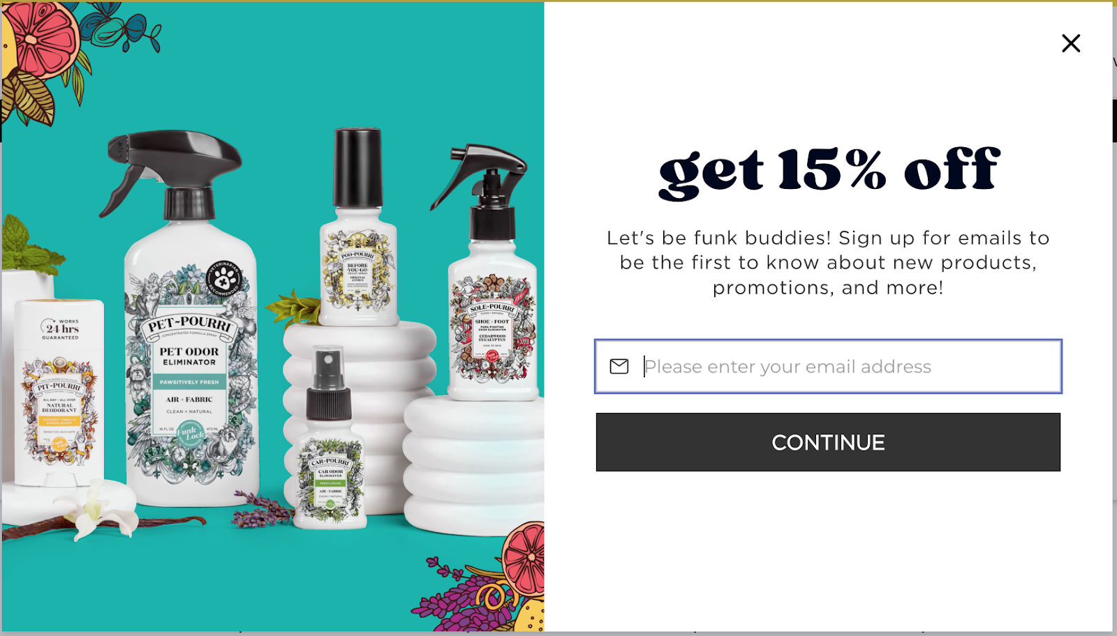 Popup for signup from Pourri. 