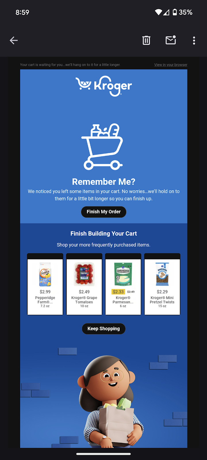 Abandoned cart email from Kroger