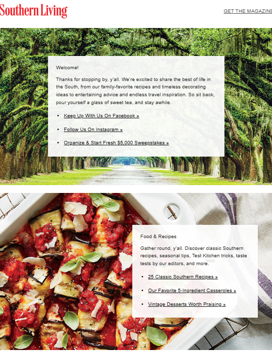 Southern Living welcome email example