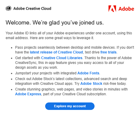 Adobe welcome email example