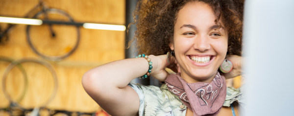 shop owner on laptop
