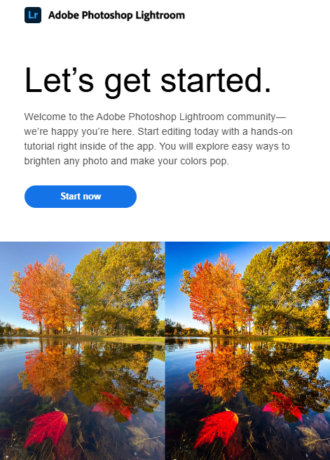 Adobe photoshop lightroom welcome email