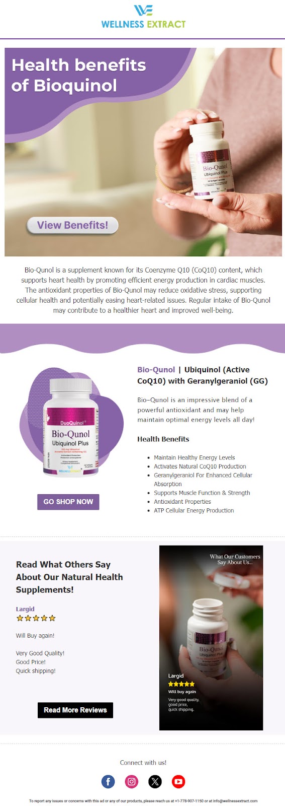 Email campaign example from Wellness Extract healthcare supplements