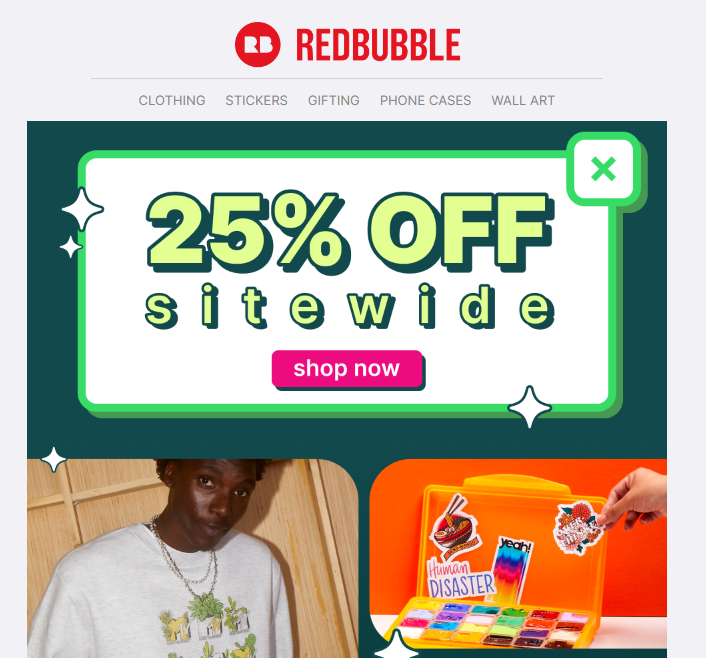 Redbubble email promotion