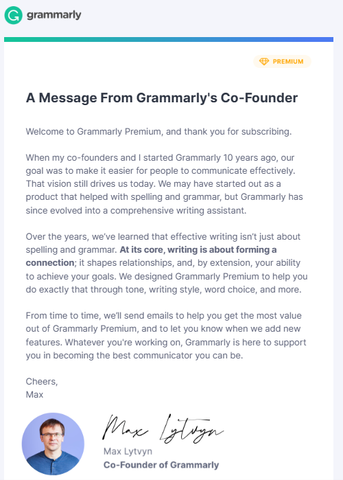 Grammarly welcome email