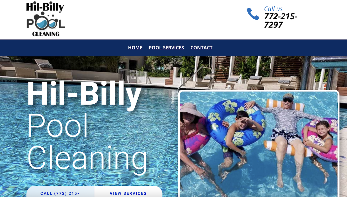 Hil-Billy Pool cleaning company homepage