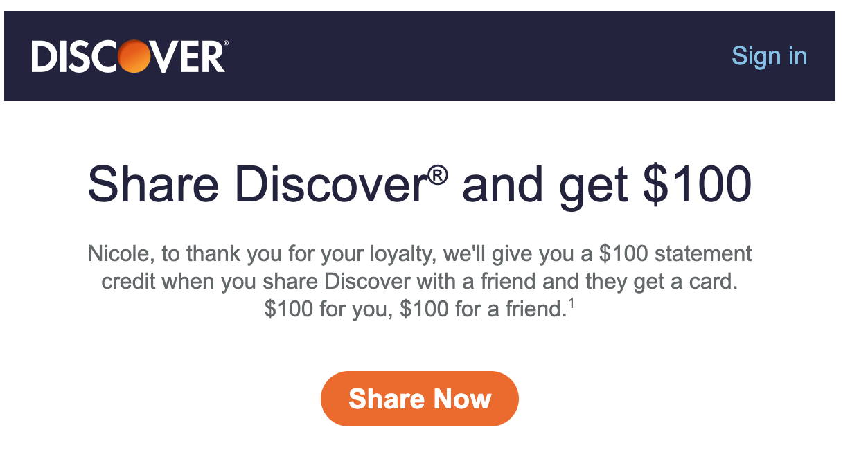 Discover referral email sample