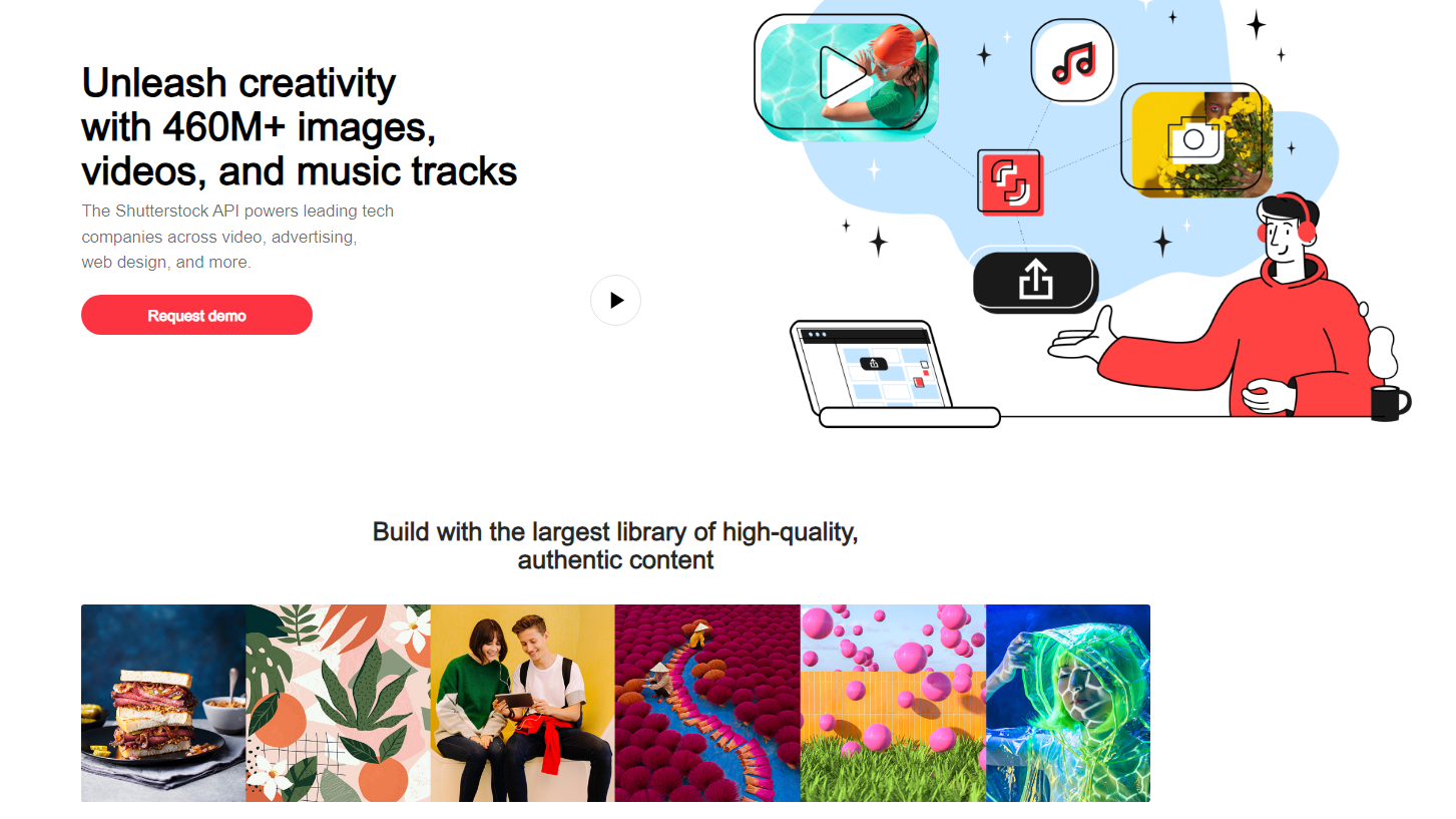 Shutterstock's API page, including demo request