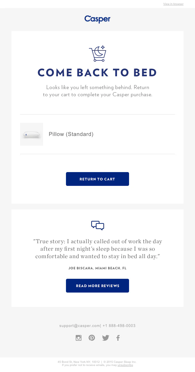 Casper abandoned cart email sample