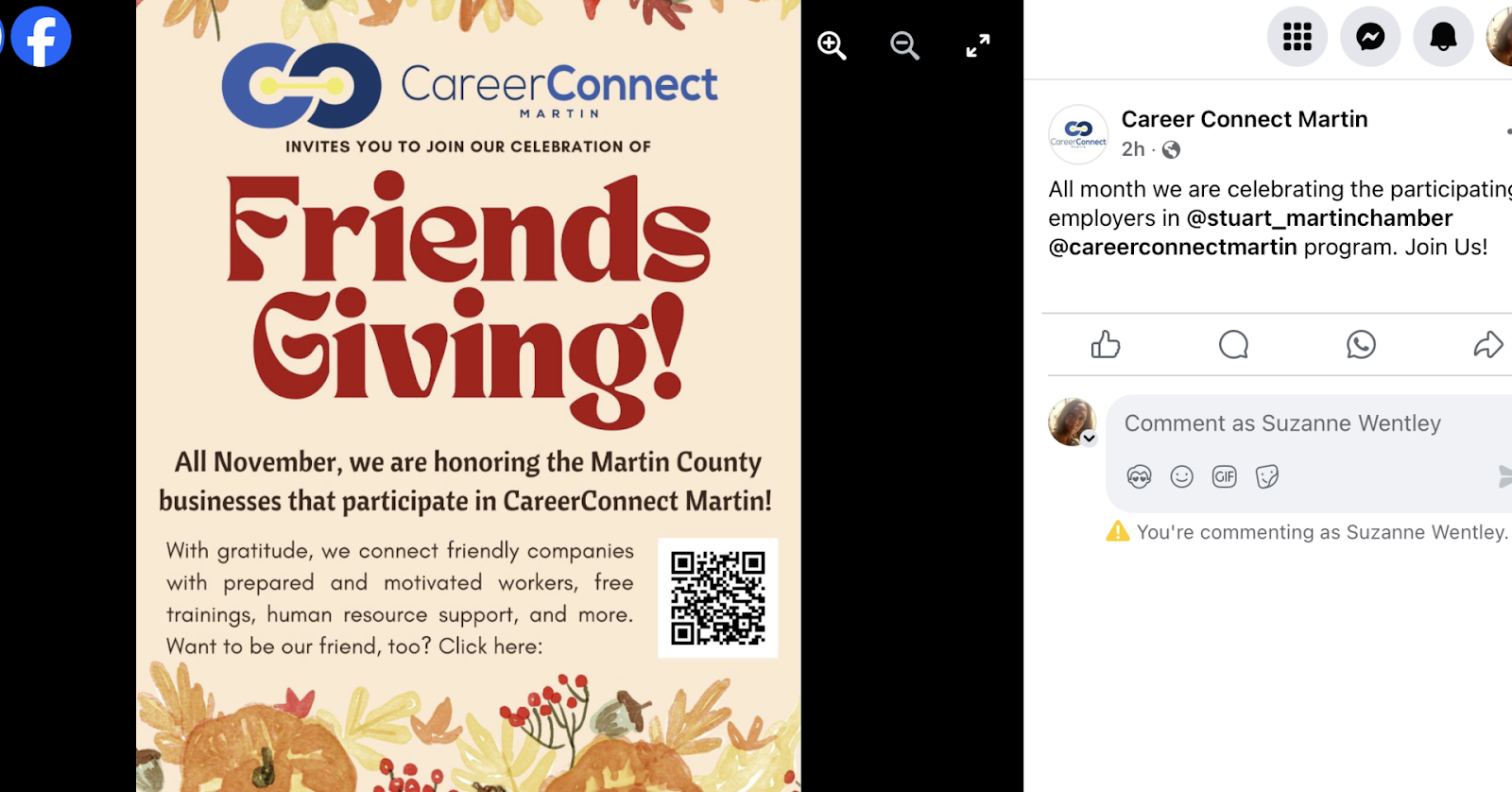 Year-end giving campaign from CareerConnect includes a QR to link to their donation page. 