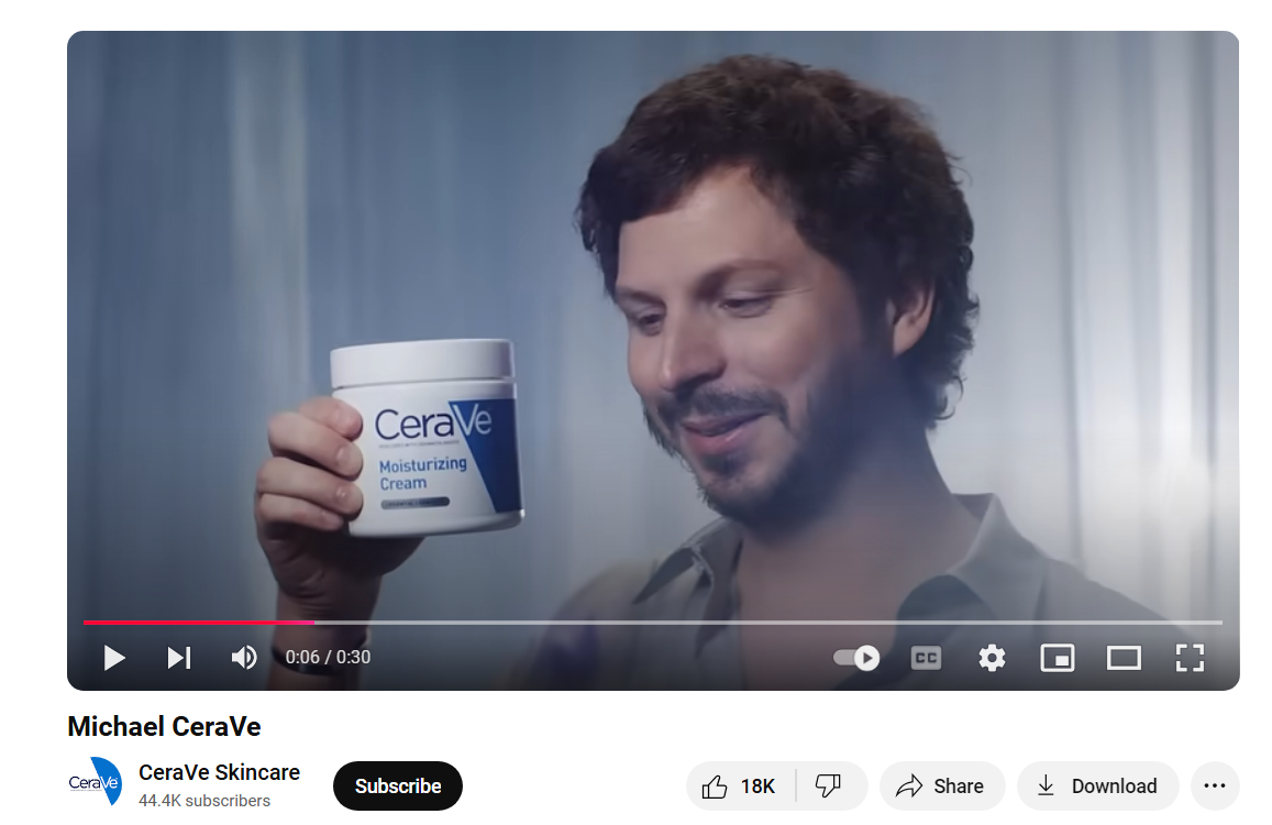 This social media campaign example includes Michael Cera partnered with CeraVe for a funny ad campaign based on his last name