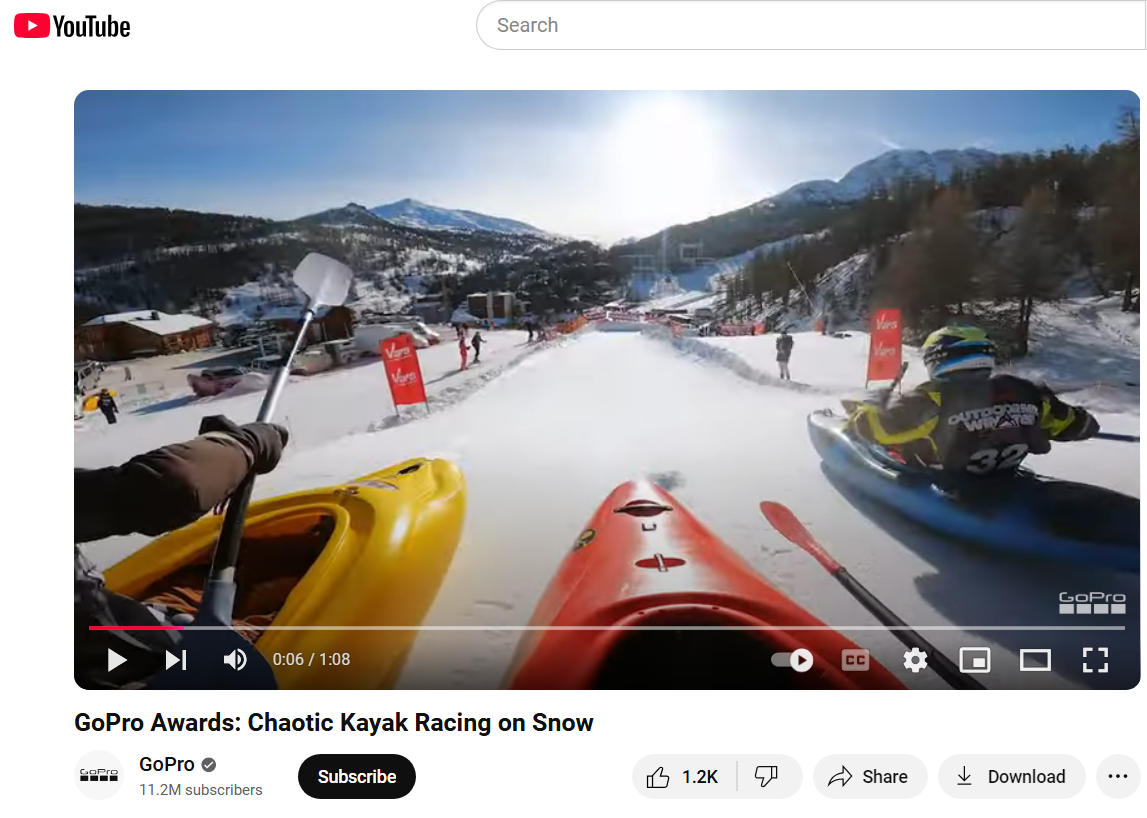 This social media campaign example from Go-pro an award-winning YouTube video showcasing a kayaker snow race