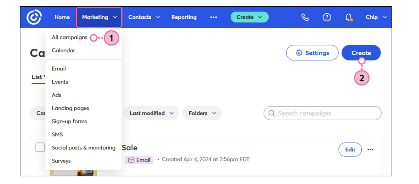 The easy-to-use dashboard in Constant Contact points you in the direction of how to create and design emails, send an automated drip campaign, and more.