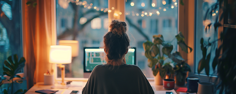 Work from home holiday Blog header Woman working remote